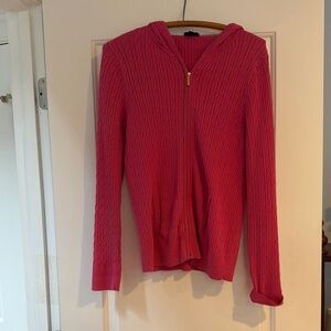 Talbots Pink Cardigan Sweater with Cable Knit Design